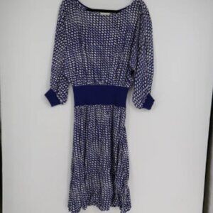 Anthropologie Maeve Gemma Dress Women's Size Medium Blue White Geometric Empire